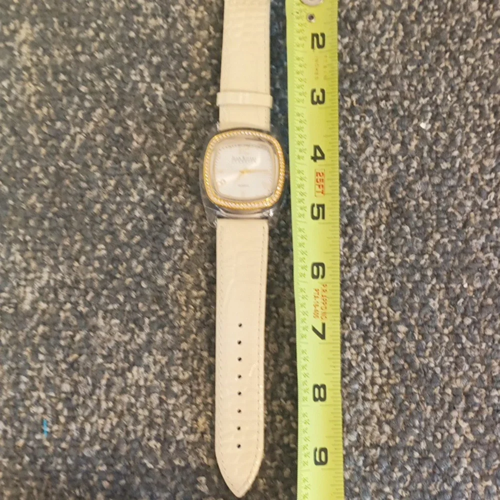 Joan Rivers off white leather and rhinestone women's watch